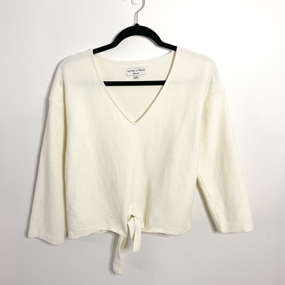 Madewell Texture & Thread Off-White Long-Sleeve Tie-Front Top Size Medium - Picture 5 of 9